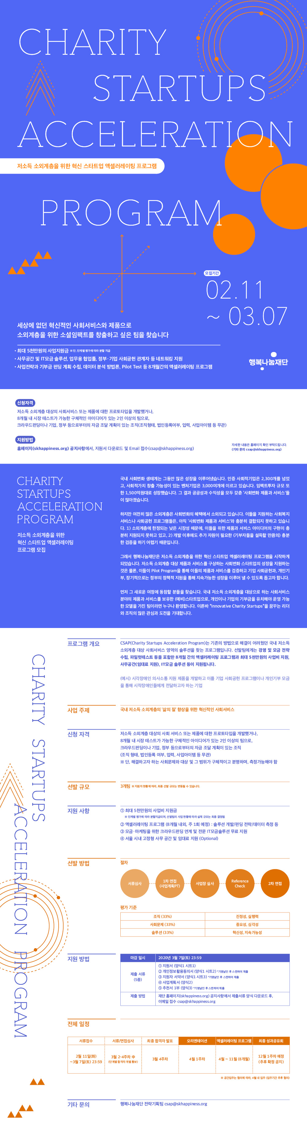 저소득 소외계층을 위한 Charity Startups Acceleration Program 참가자 모집 포스터 (자세한 내용은 하단 참고)